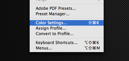 Edit, Color Settings in Photoshop