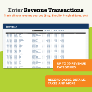 Business Bookkeeping Google Sheets Template - Enter Revenue Transactions
