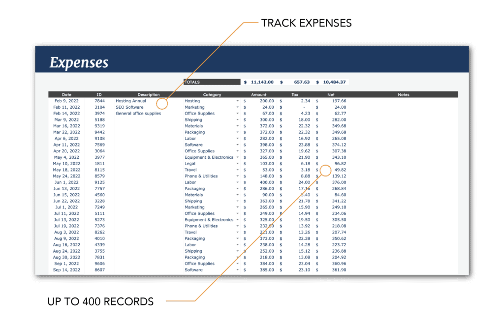 Small business accounting spreadsheet for Google Sheets - Tracking Expenses