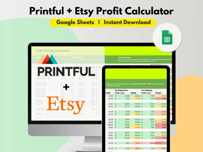 Printful + Etsy Profit Calculator Google Sheets Spreadsheet