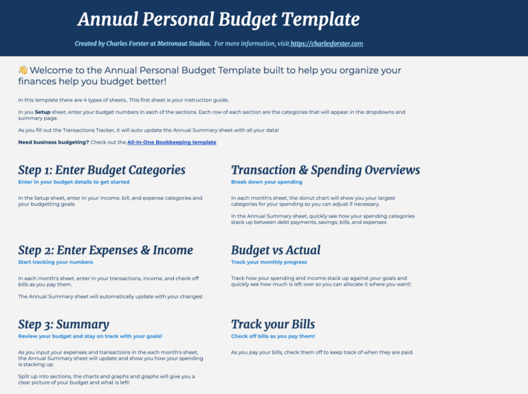 Annual Personal Budget Spreadsheet Instructions