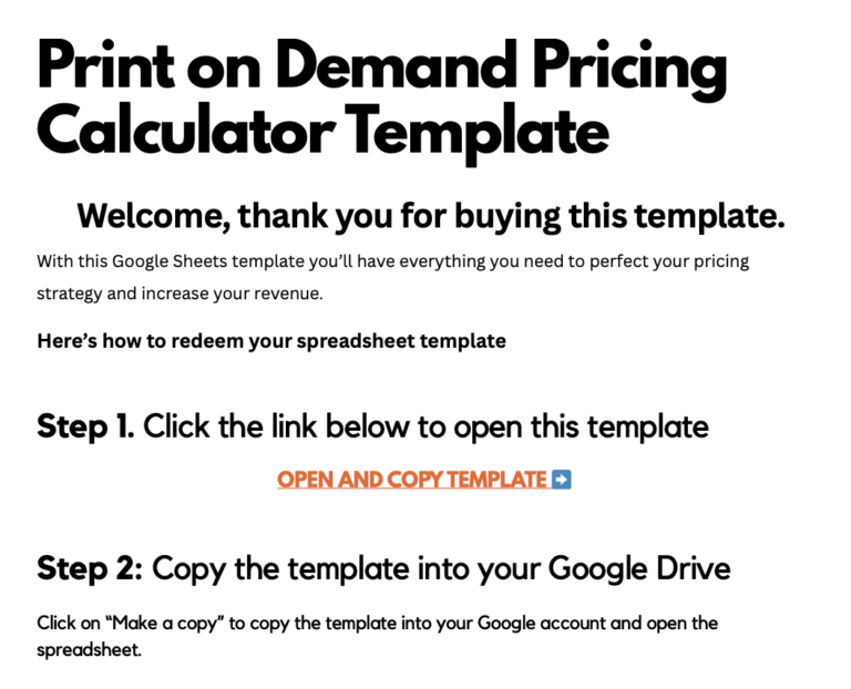 Print on demand pricing calculator template download instructions